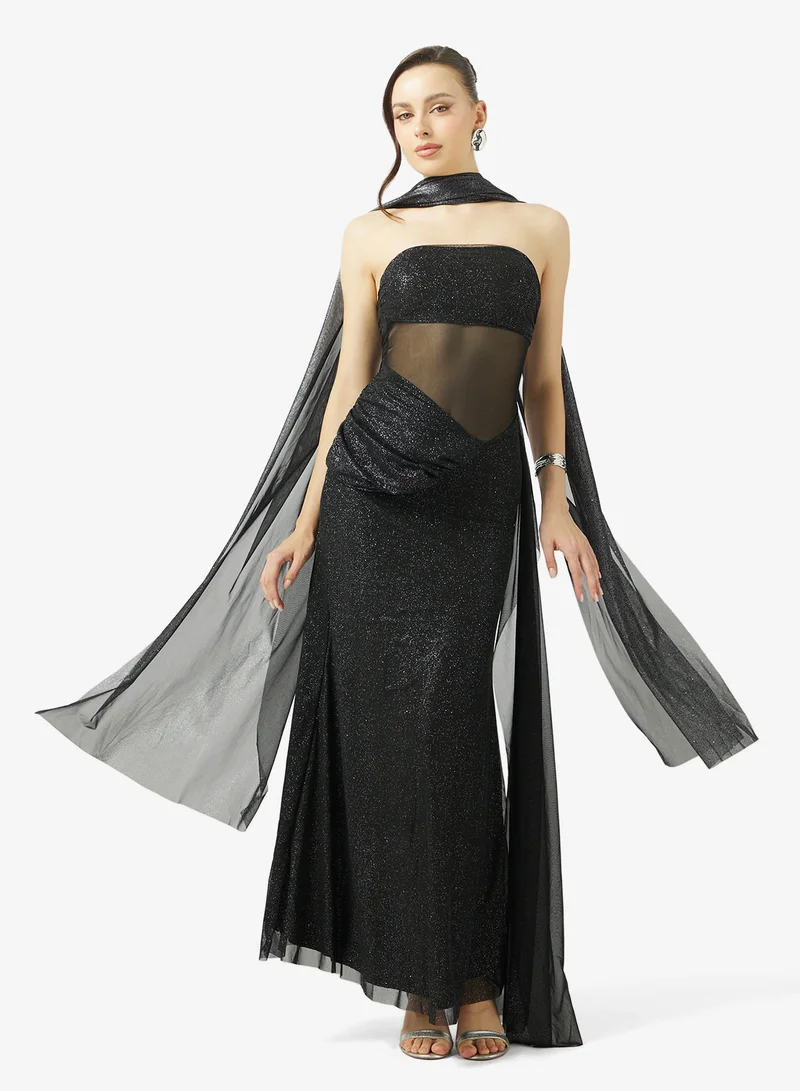 جينجر بوتيك فستان شيمر مكشوف الكتفين مع وشاح